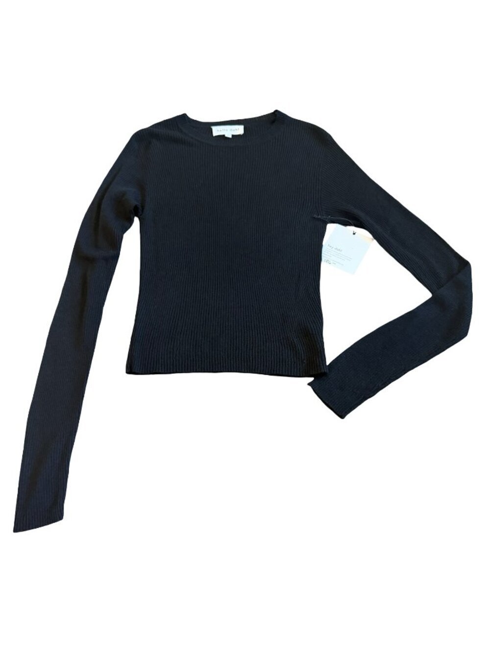 Bella Dahl Black Wool Blend Ribbed Shirt Long-Sleeve Stretch Crew Size Small NWT